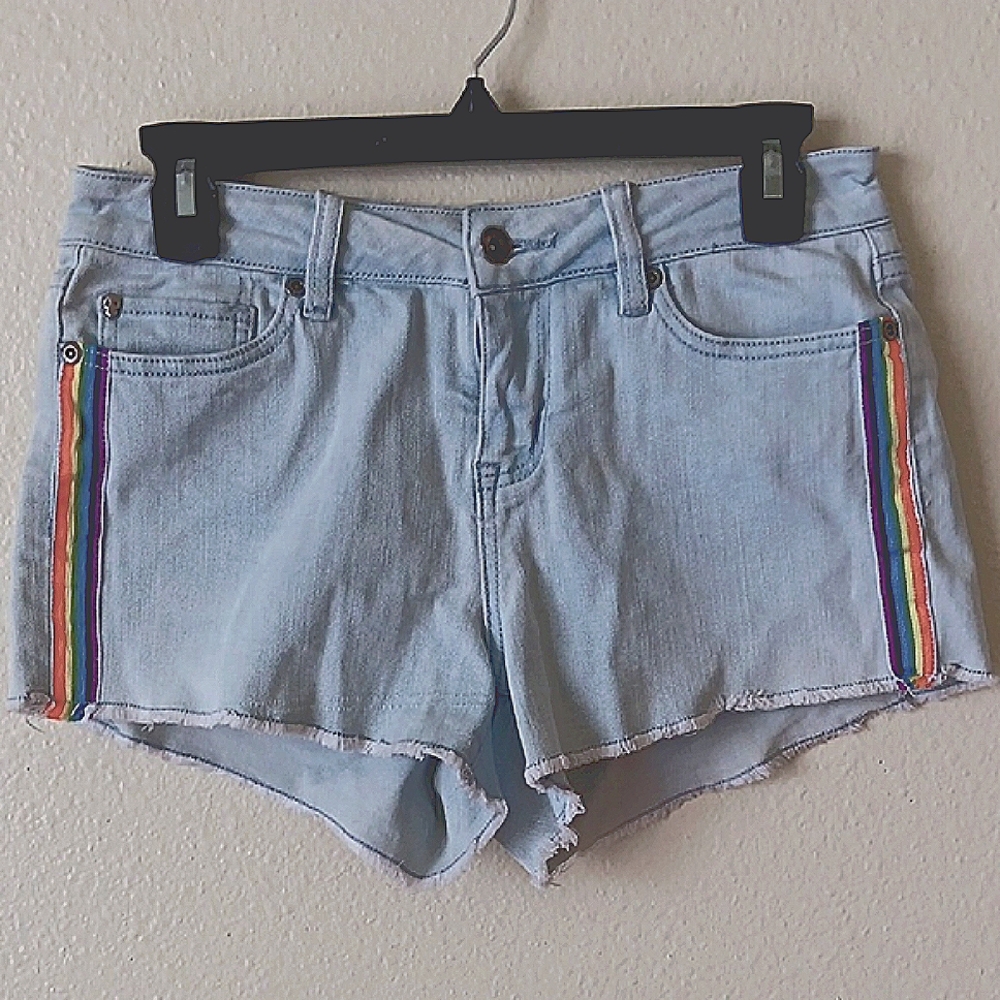 Blackheart Light Blue Jean Shorts with Rainbow Accents